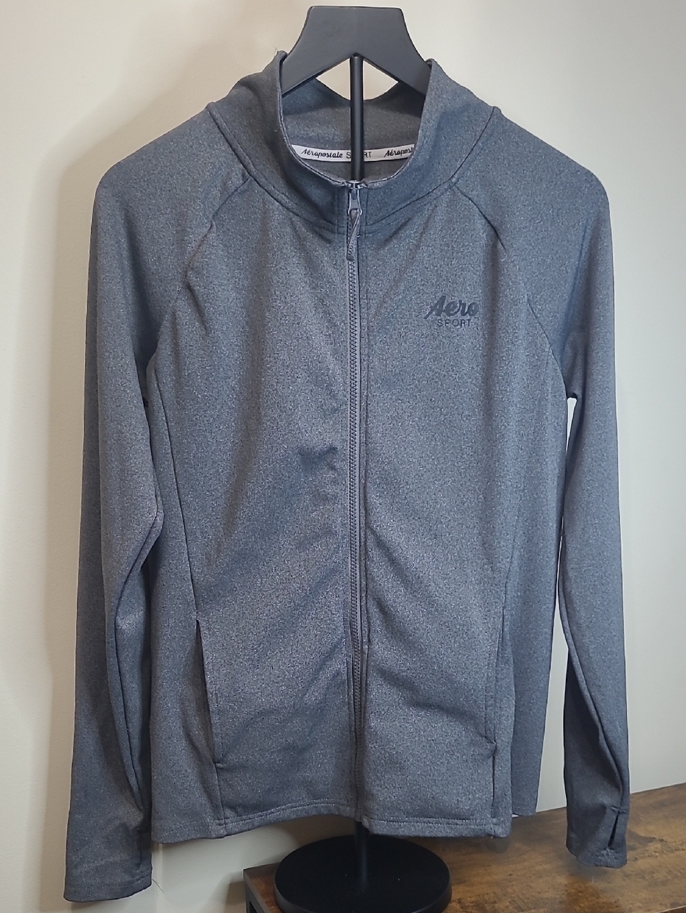Aeropostale Sport Heathered Charcoal Grey Full-Zip Lightweight Jacket - Medium
